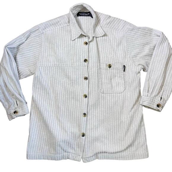 NO FEAR Y2K shirt button up/down ribbed textured men's white SZ LG 90's top - Picture 2 of 7